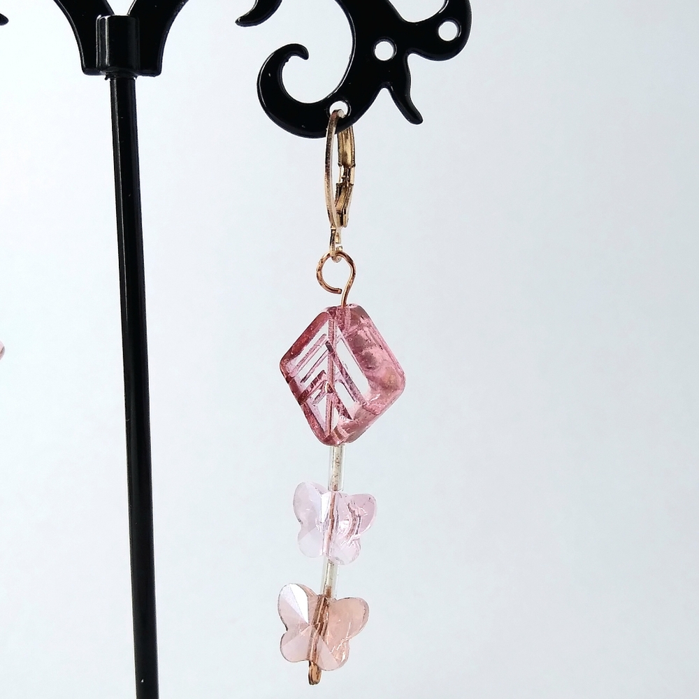 Stunning Pink Butterfly Dangling Earrings - Picture 3 of 3